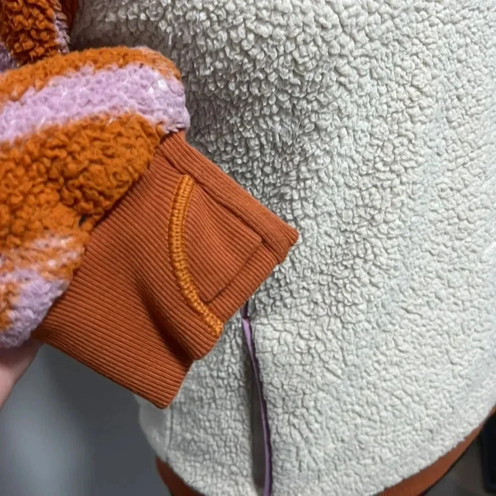 Athleta Girl Cream/Orange Long Sleeve So Snug Sherpa Half Zip Size X-Large/14